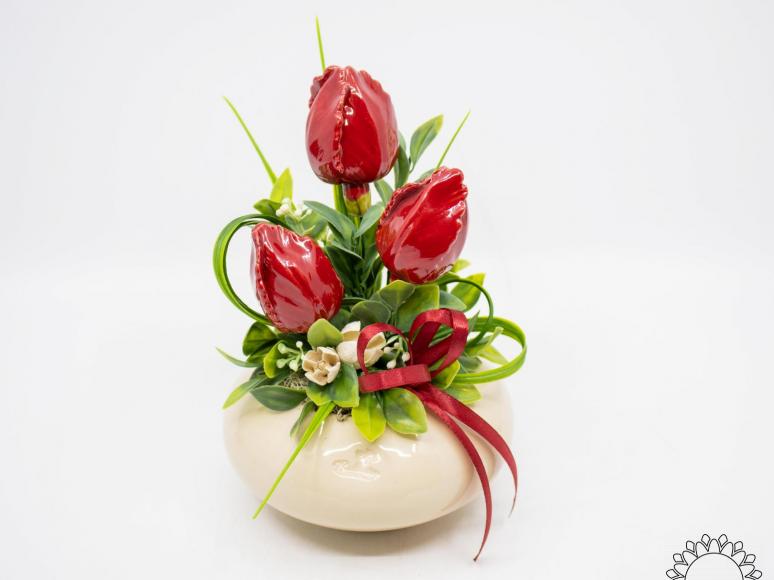 Mittelgroße Tischdekoration mit Tulpen - Rot